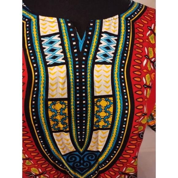 Pink/Multi Colored African Dashiki Tunic One Size 44" Chest 28" Long 100% Cotton - Picture 3 of 9
